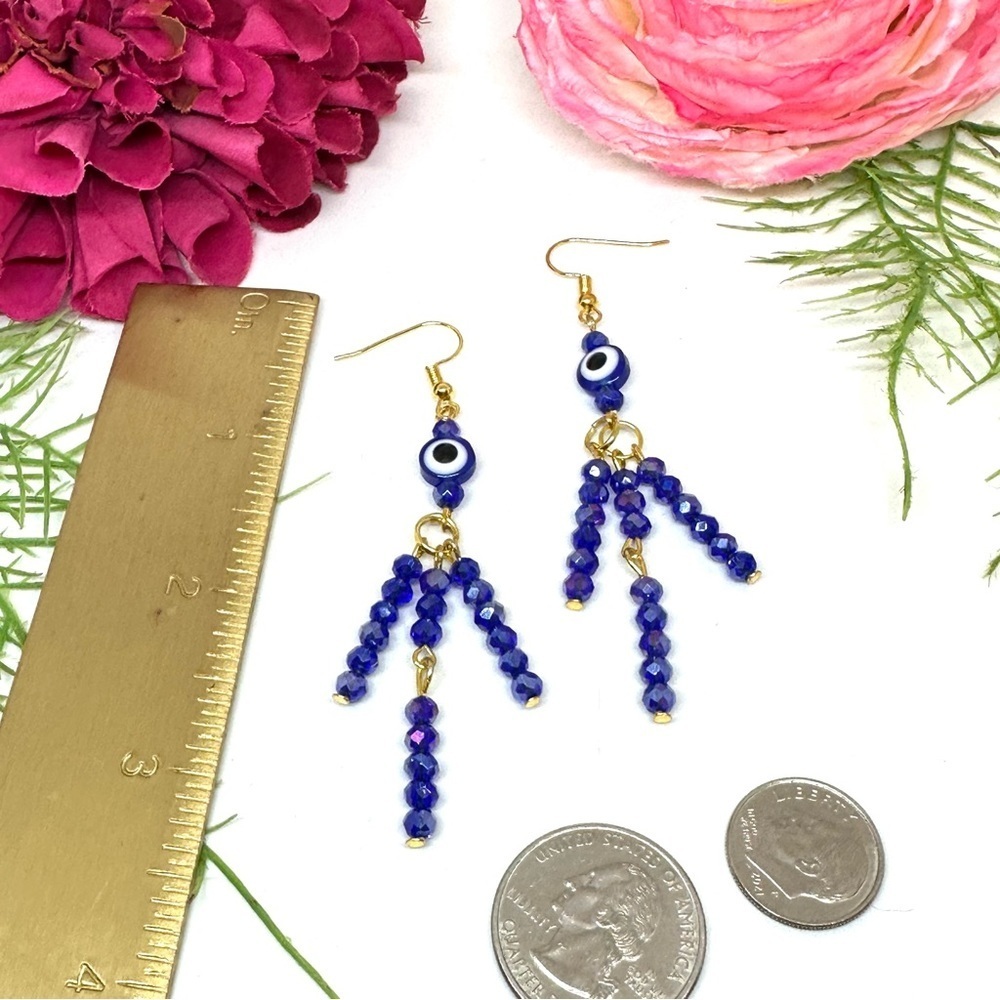 NEW⚜️Handmade Evil Eye Crystal Fringe Earrings - Picture 5 of 6